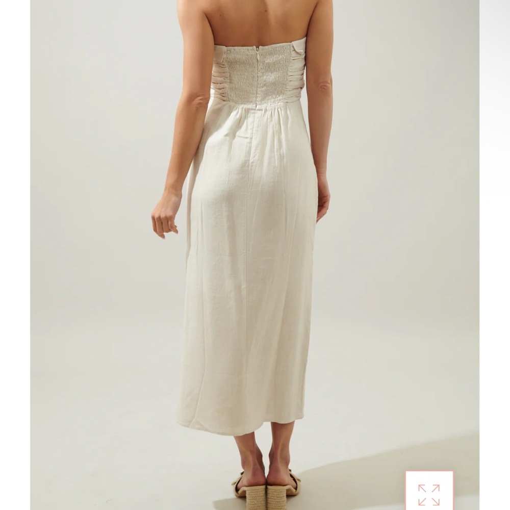 NWT SUGARLIPS Morro Bay Tube Top Ruched Linen Blend Midi Slip Dress Boho | Sz L - Picture 2 of 13